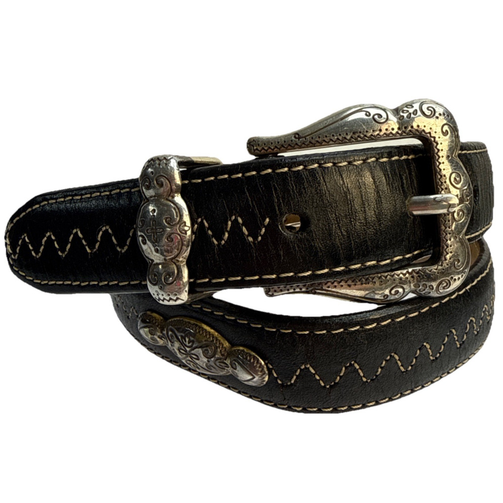Brighton Black Leather Belt with Silver Accent Buckle